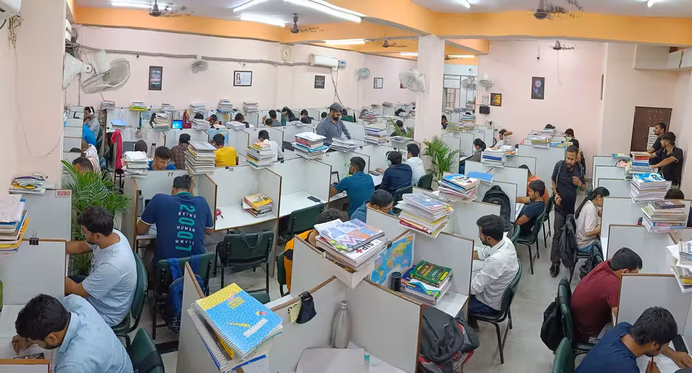 Students studying in a premium library